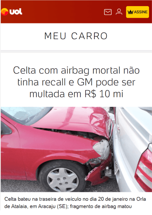 Noticia: 'Por que alguns airbags matam? Entenda mais sobre o recall da Takata'